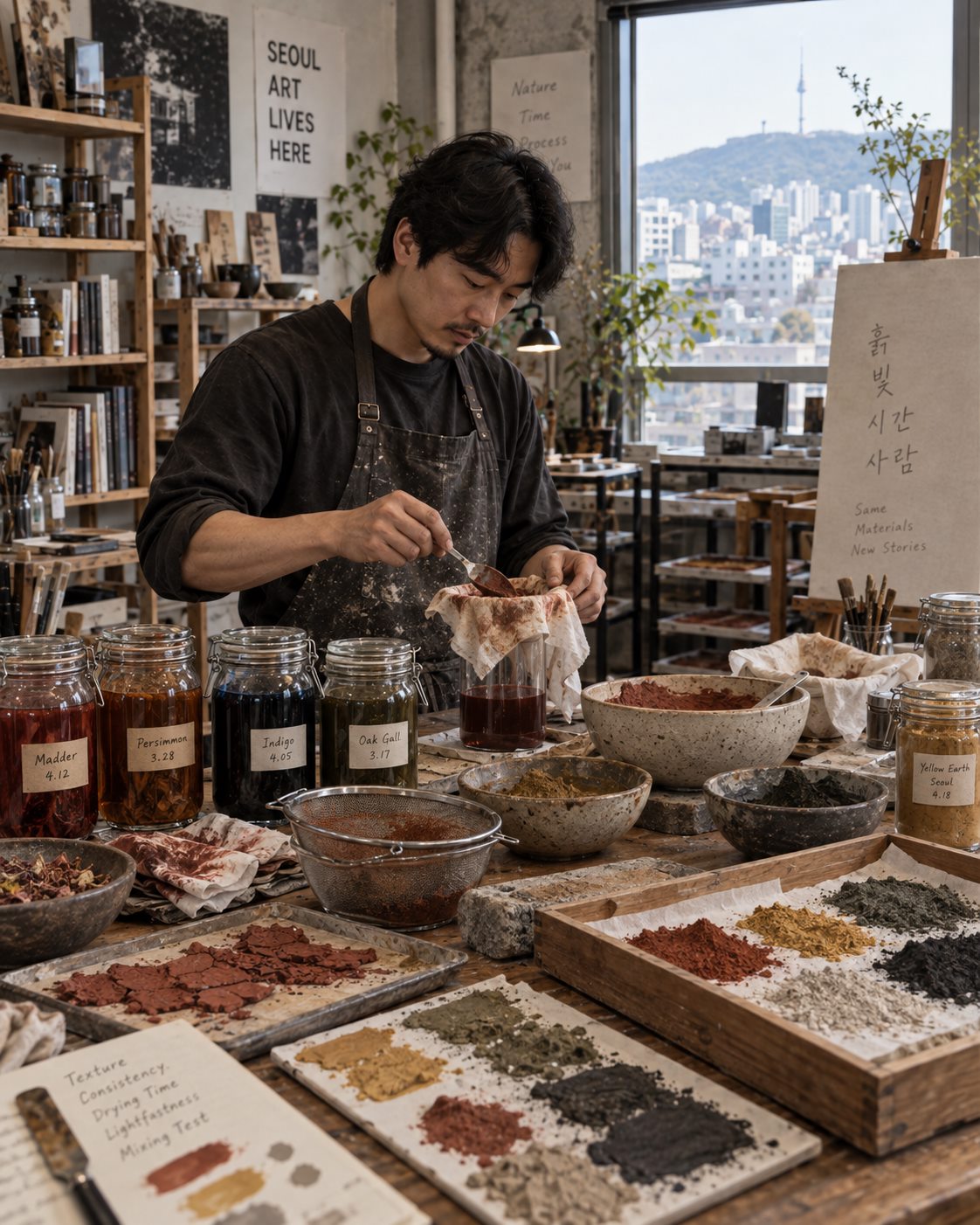 작업실의 큰 세숫대에 담긴 채 가라앉는 흙